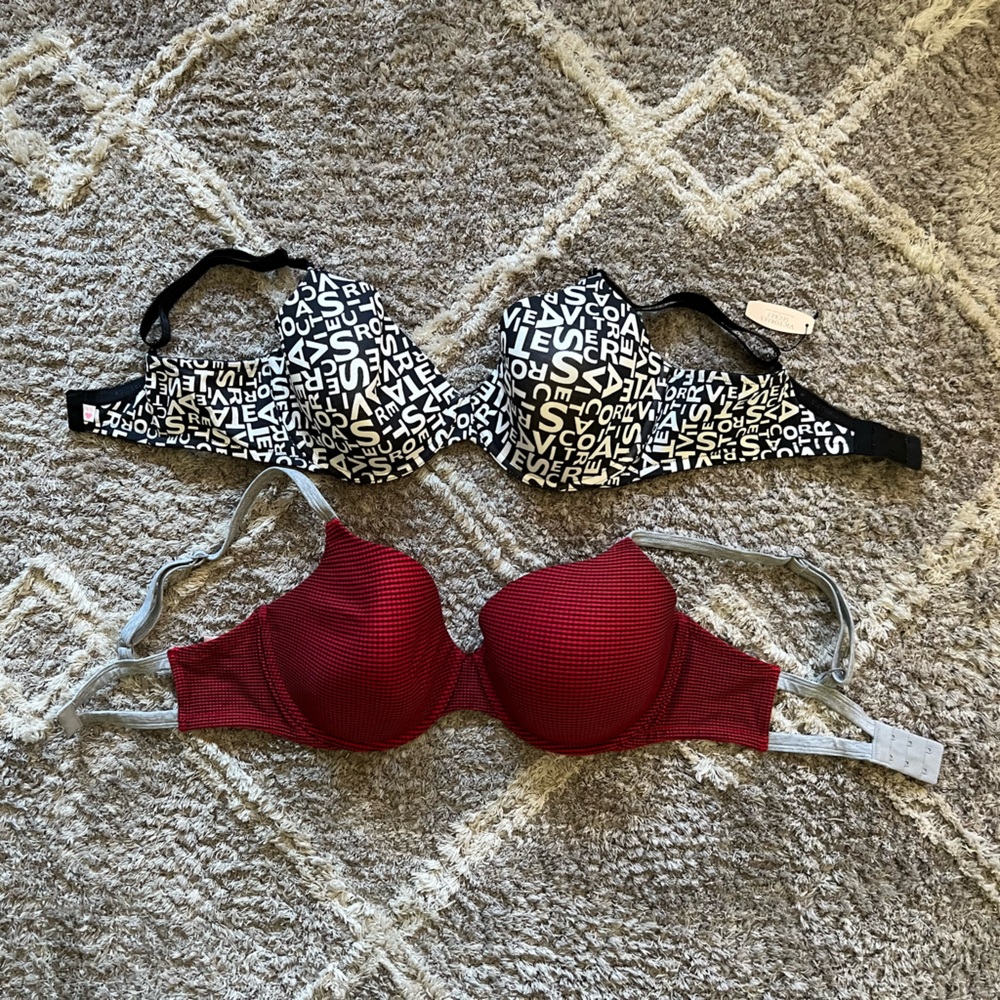 Two VS bras, one NWT and other NWOT sizes 38D and 38DD see pics!
